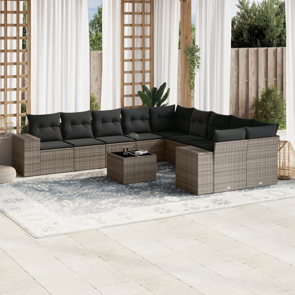 Set canapele de grădină cu perne, 11 piese, gri, poliratan GartenMobel Dekor