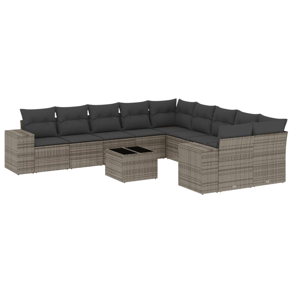 Set canapele de grădină cu perne, 11 piese, gri, poliratan GartenMobel Dekor
