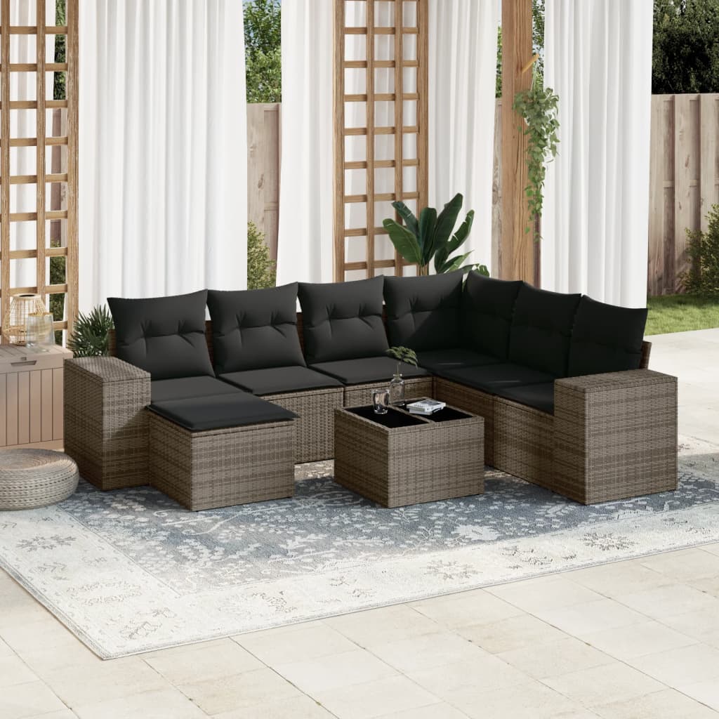Set canapele de grădină cu perne, 8 piese, gri, poliratan GartenMobel Dekor