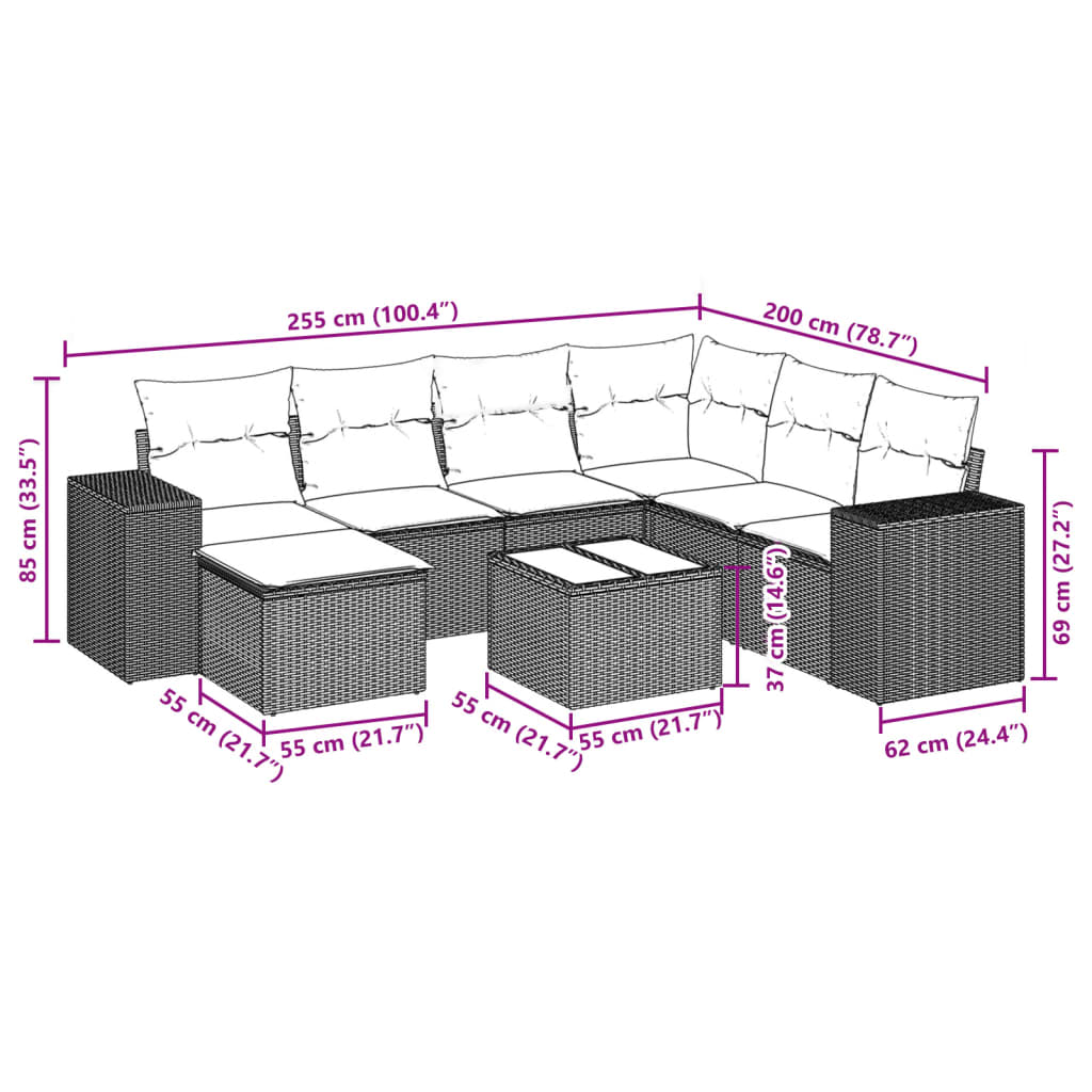 Set canapele de grădină cu perne, 8 piese, gri, poliratan GartenMobel Dekor