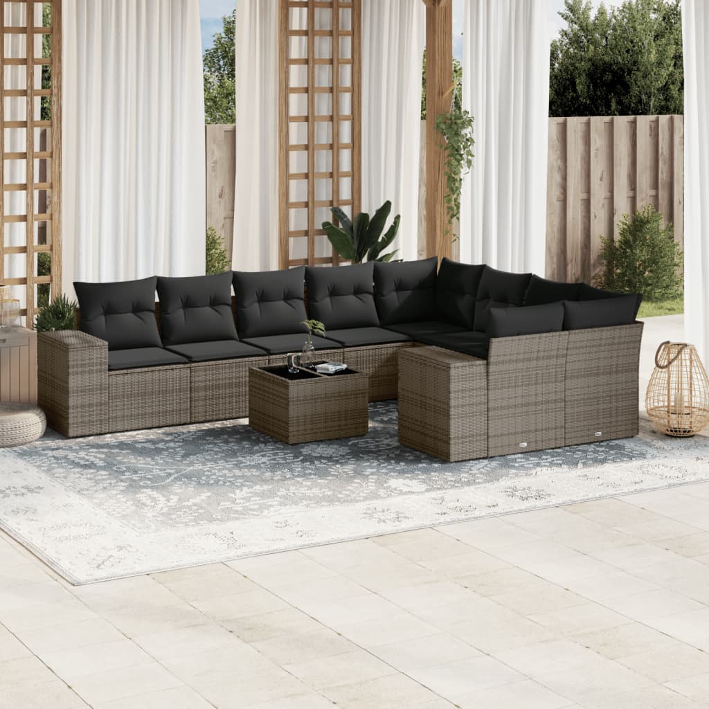 Set mobilier de grădină cu perne, 10 piese, gri, poliratan GartenMobel Dekor