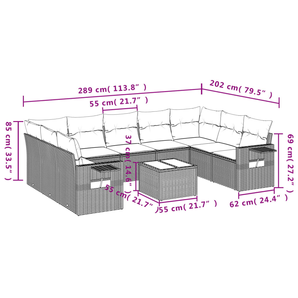 Set mobilier de grădină cu perne, 10 piese, gri, poliratan GartenMobel Dekor