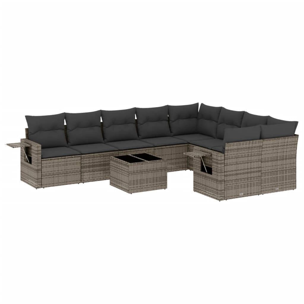Set mobilier de grădină cu perne, 10 piese, gri, poliratan GartenMobel Dekor