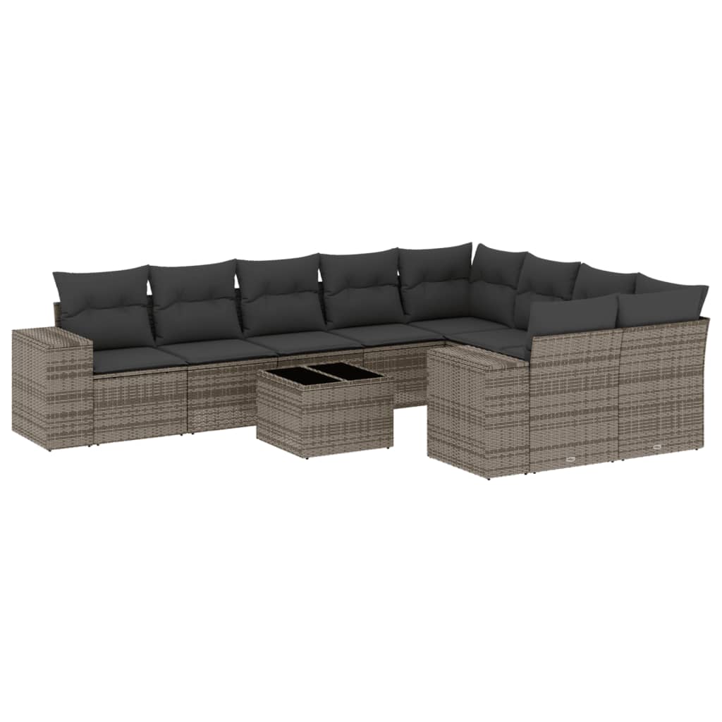 Set mobilier de grădină cu perne, 10 piese, gri, poliratan GartenMobel Dekor