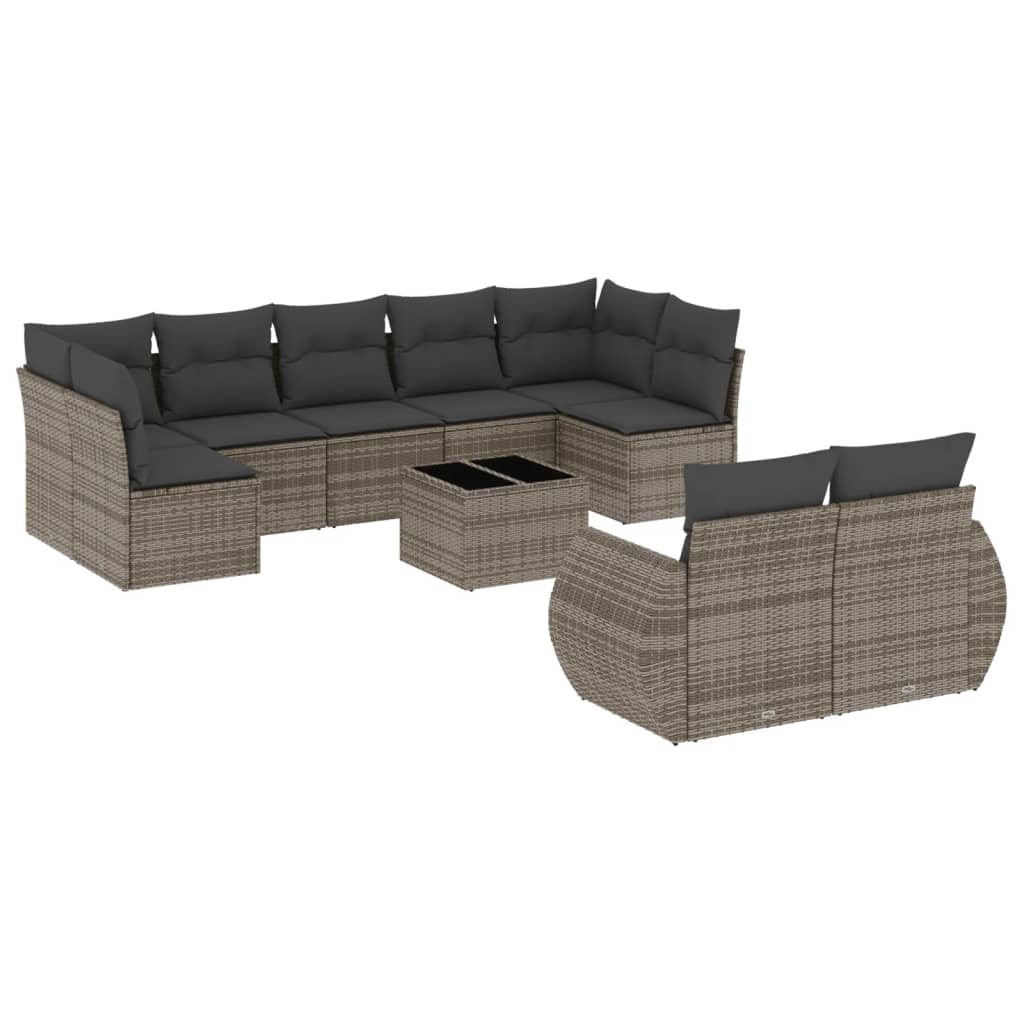 Set mobilier de grădină cu perne, 10 piese, gri, poliratan GartenMobel Dekor