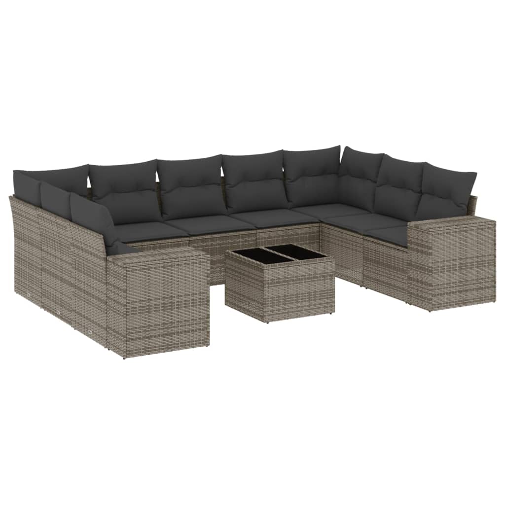 Set mobilier de grădină cu perne, 10 piese, gri, poliratan GartenMobel Dekor