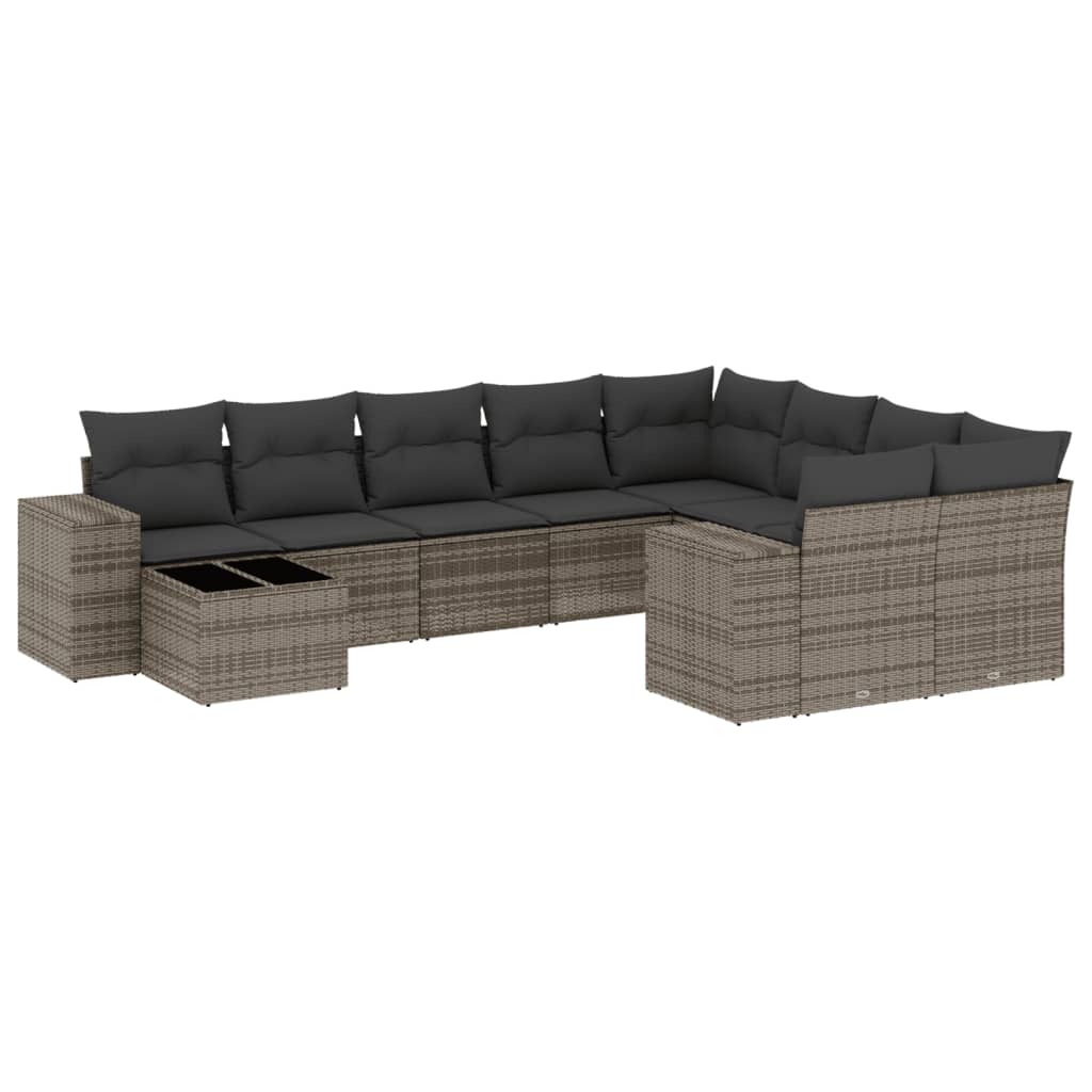 Set mobilier de grădină cu perne, 10 piese, gri, poliratan GartenMobel Dekor