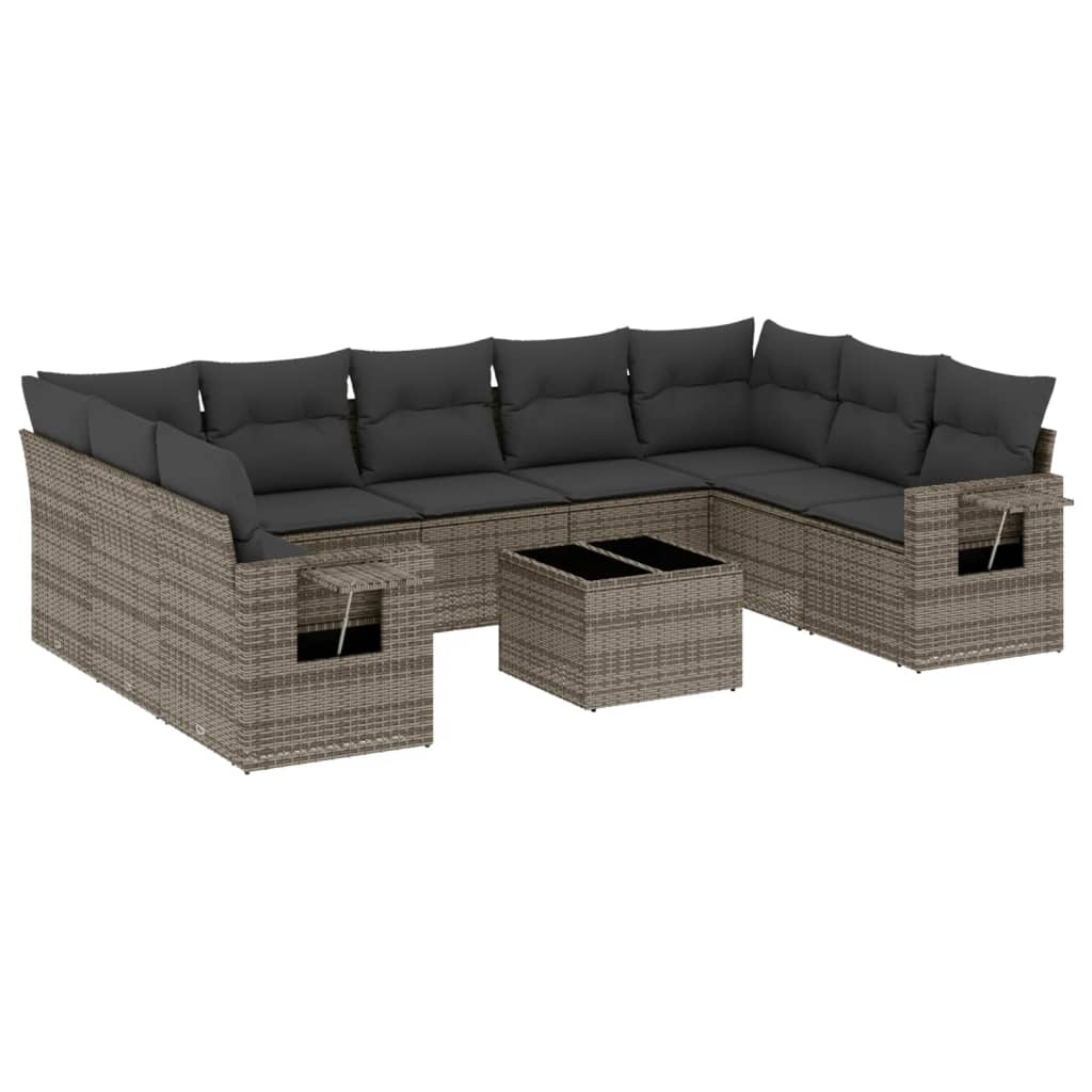 Set mobilier de grădină cu perne, 10 piese, gri, poliratan GartenMobel Dekor