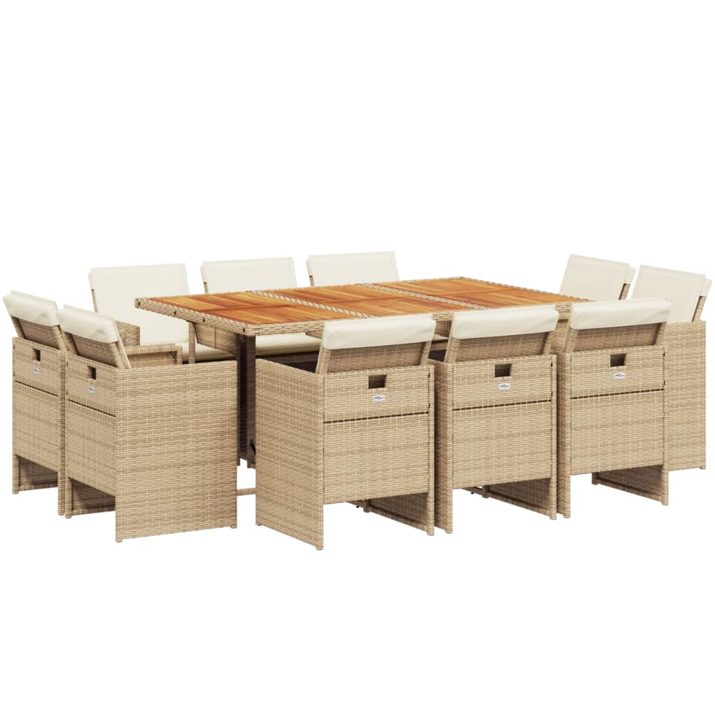 Set mobilier de grădină cu perne, 11 piese, bej, poliratan GartenMobel Dekor