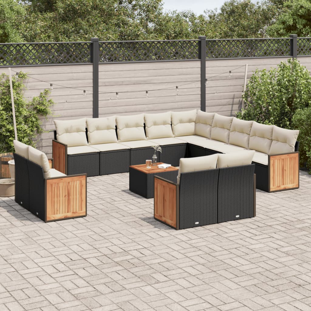 Set mobilier de grădină cu perne, 14 piese, negru, poliratan GartenMobel Dekor