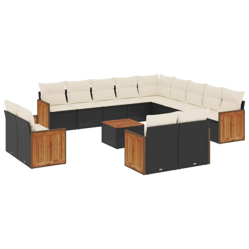 Set mobilier de grădină cu perne, 14 piese, negru, poliratan GartenMobel Dekor
