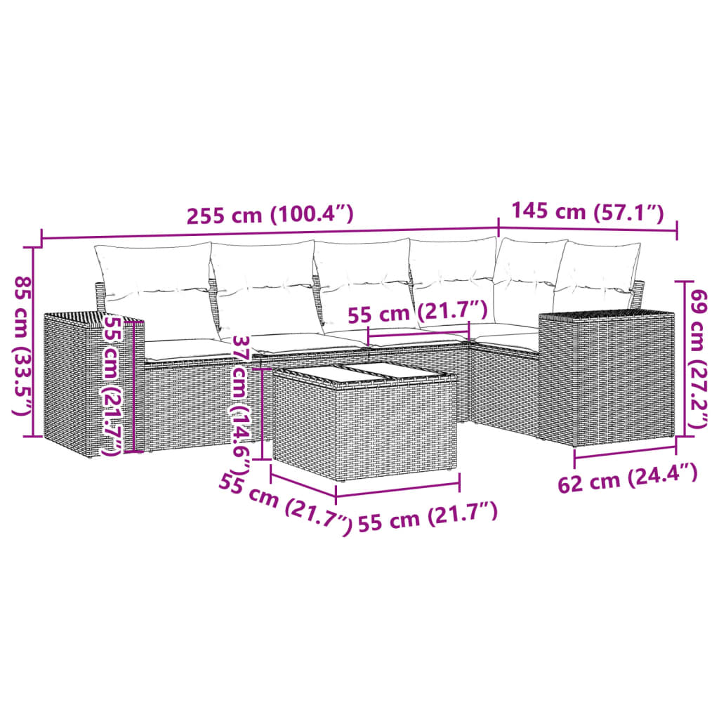 Set mobilier grădină cu perne, 6 piese, gri, poliratan GartenMobel Dekor