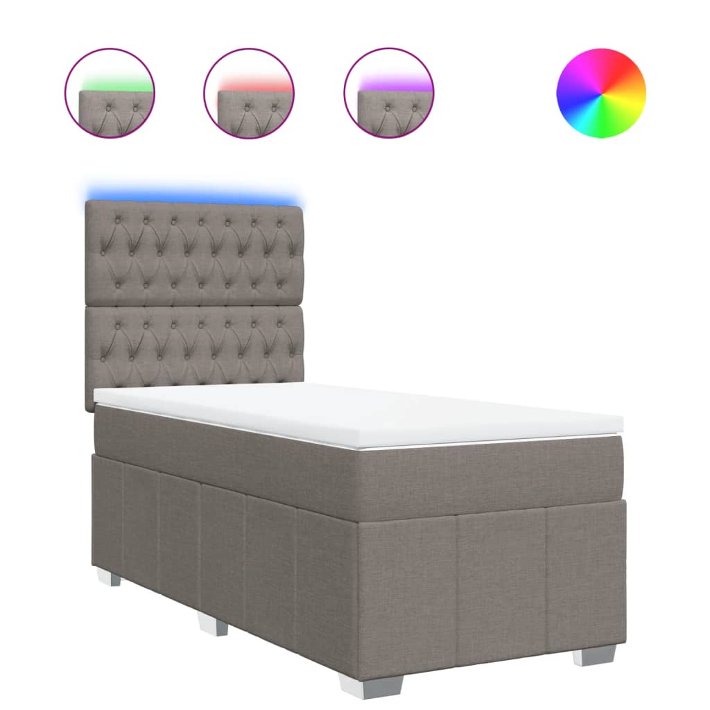 Pat box spring cu saltea, gri taupe, 100x200 cm, textil GartenMobel Dekor