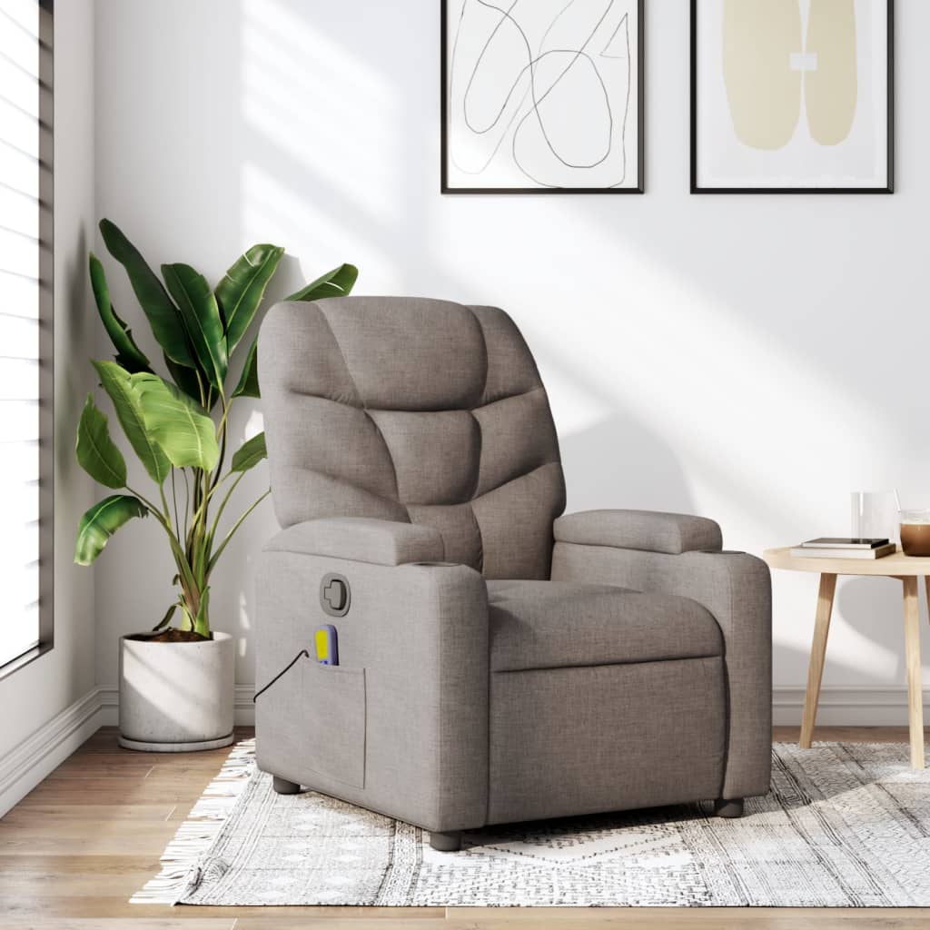 Fotoliu de masaj rabatabil, gri taupe, material textil GartenMobel Dekor