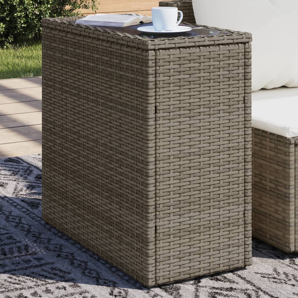 Masă laterală grădină, blat sticlă, gri 58x27,5x55 cm poliratan GartenMobel Dekor
