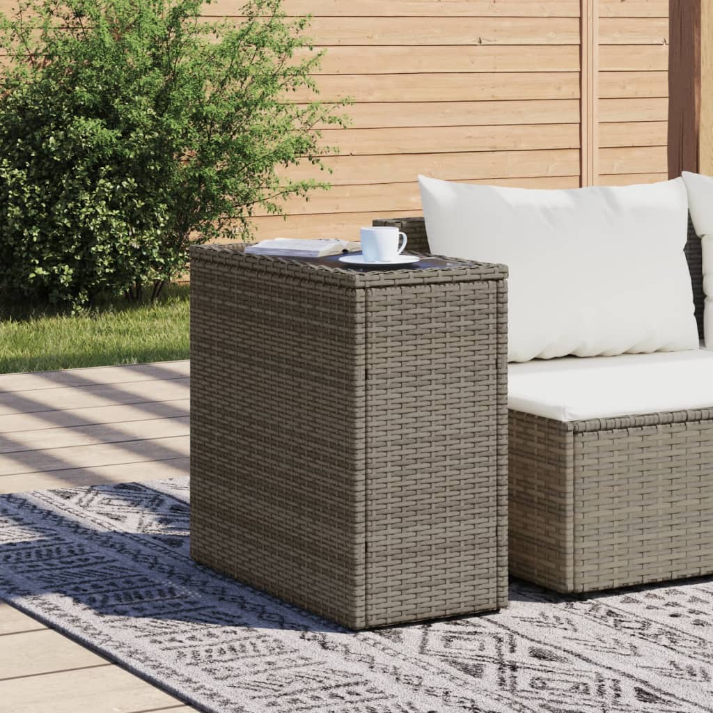 Masă laterală grădină, blat sticlă, gri 58x27,5x55 cm poliratan GartenMobel Dekor