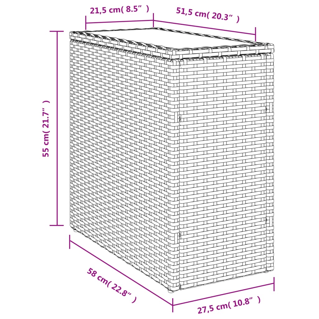 Masă laterală grădină, blat sticlă, gri 58x27,5x55 cm poliratan GartenMobel Dekor