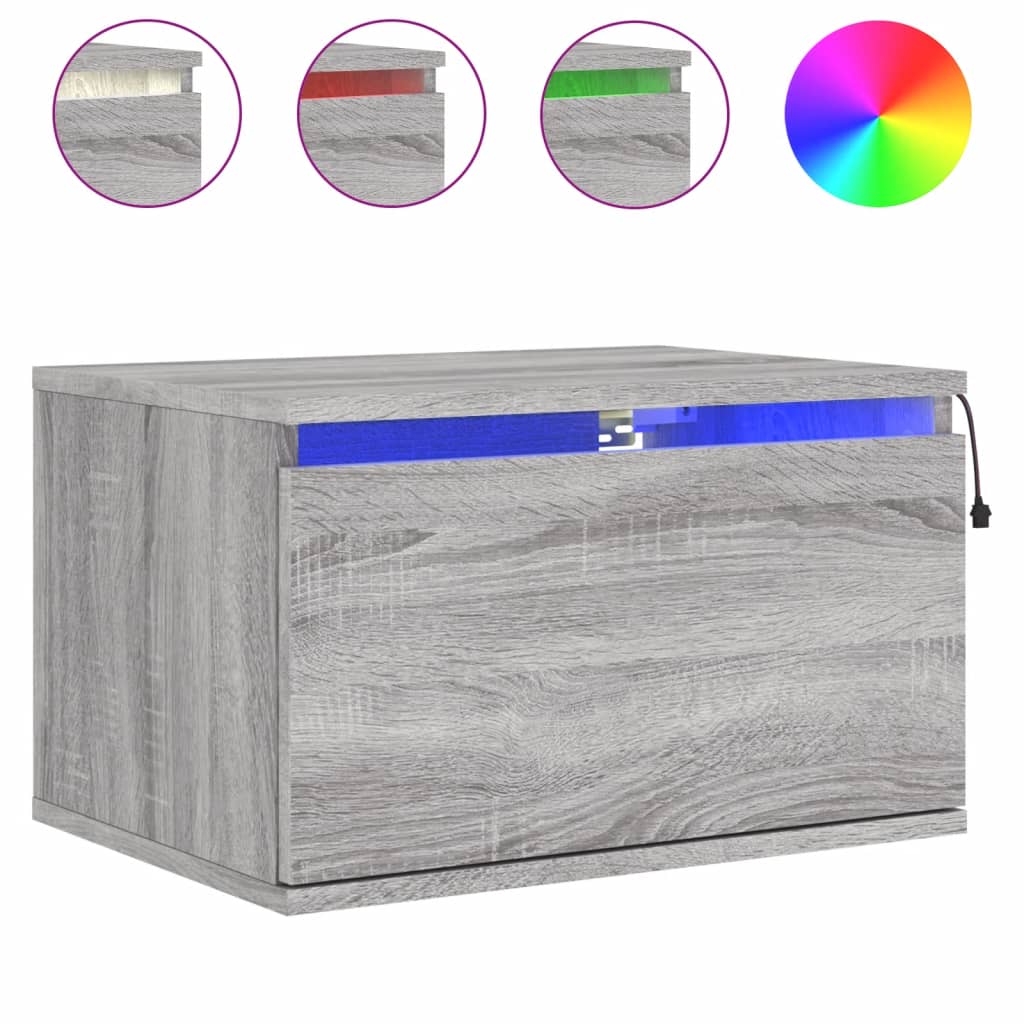 Noptieră montată pe perete cu lumini LED, sonoma gri GartenMobel Dekor