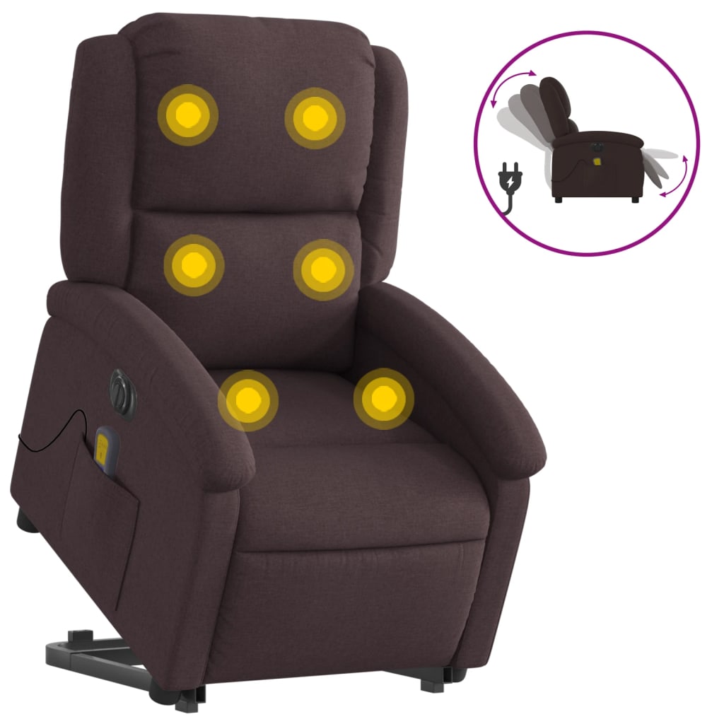 Fotoliu electric masaj rabatabil cu ridicare maro închis textil GartenMobel Dekor
