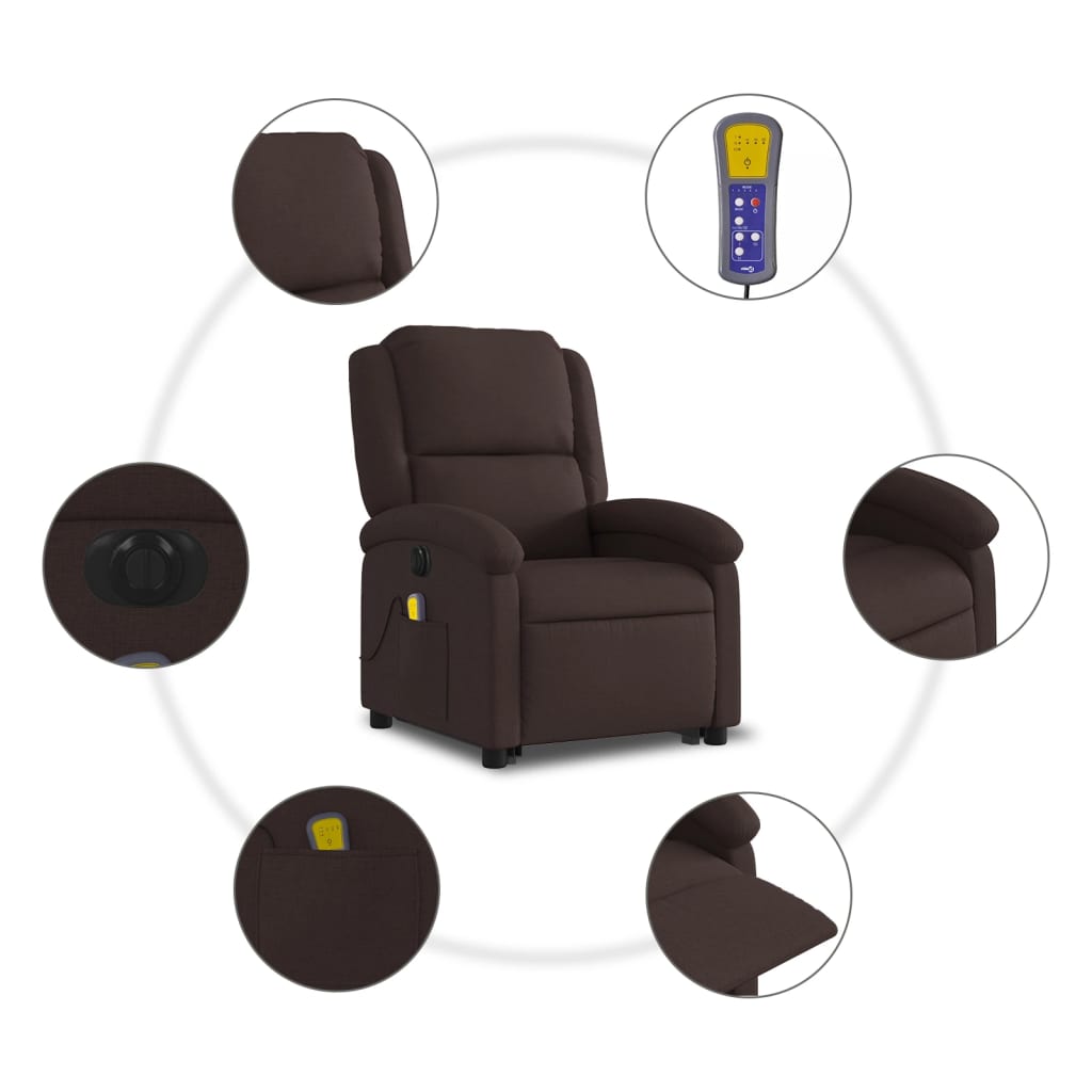 Fotoliu electric masaj rabatabil cu ridicare maro închis textil GartenMobel Dekor