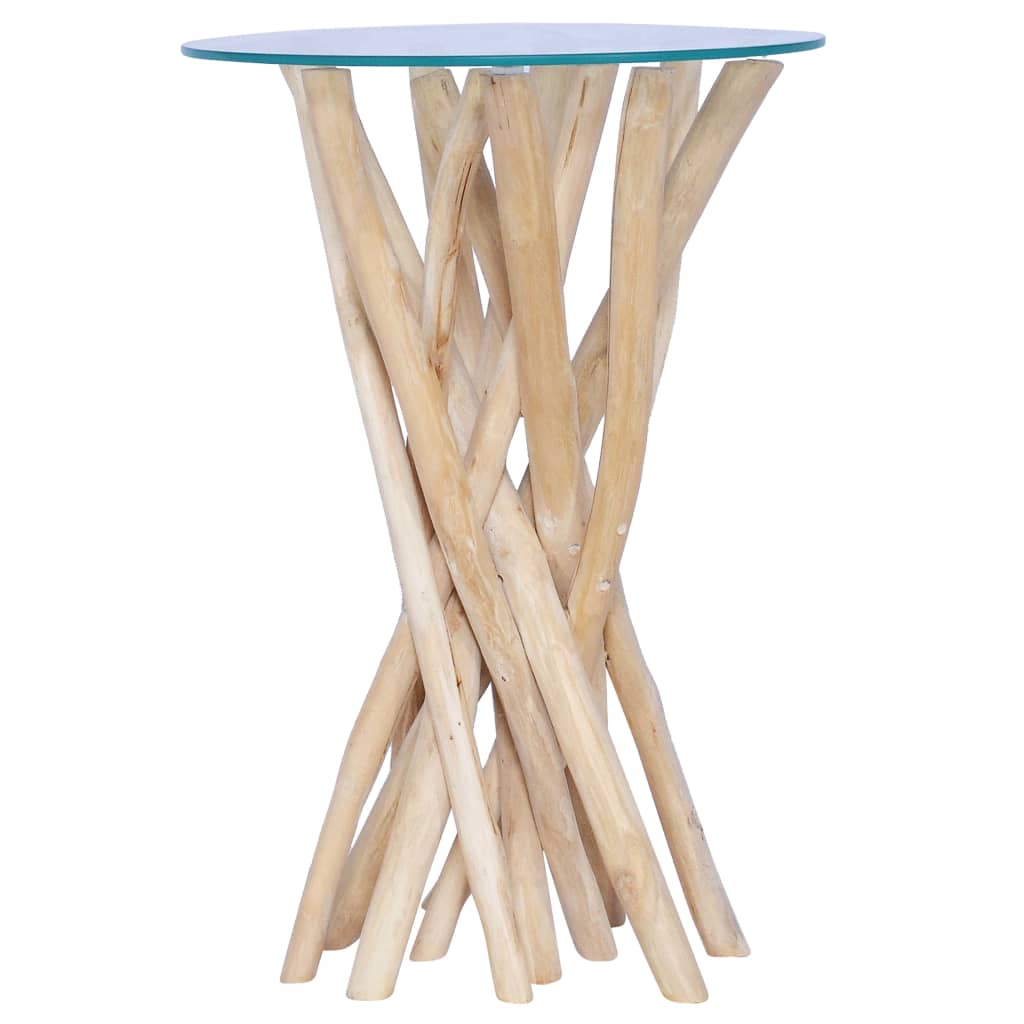 Măsuță de cafea cu blat de sticlă, 35x35x50 cm, lemn masiv tec GartenMobel Dekor