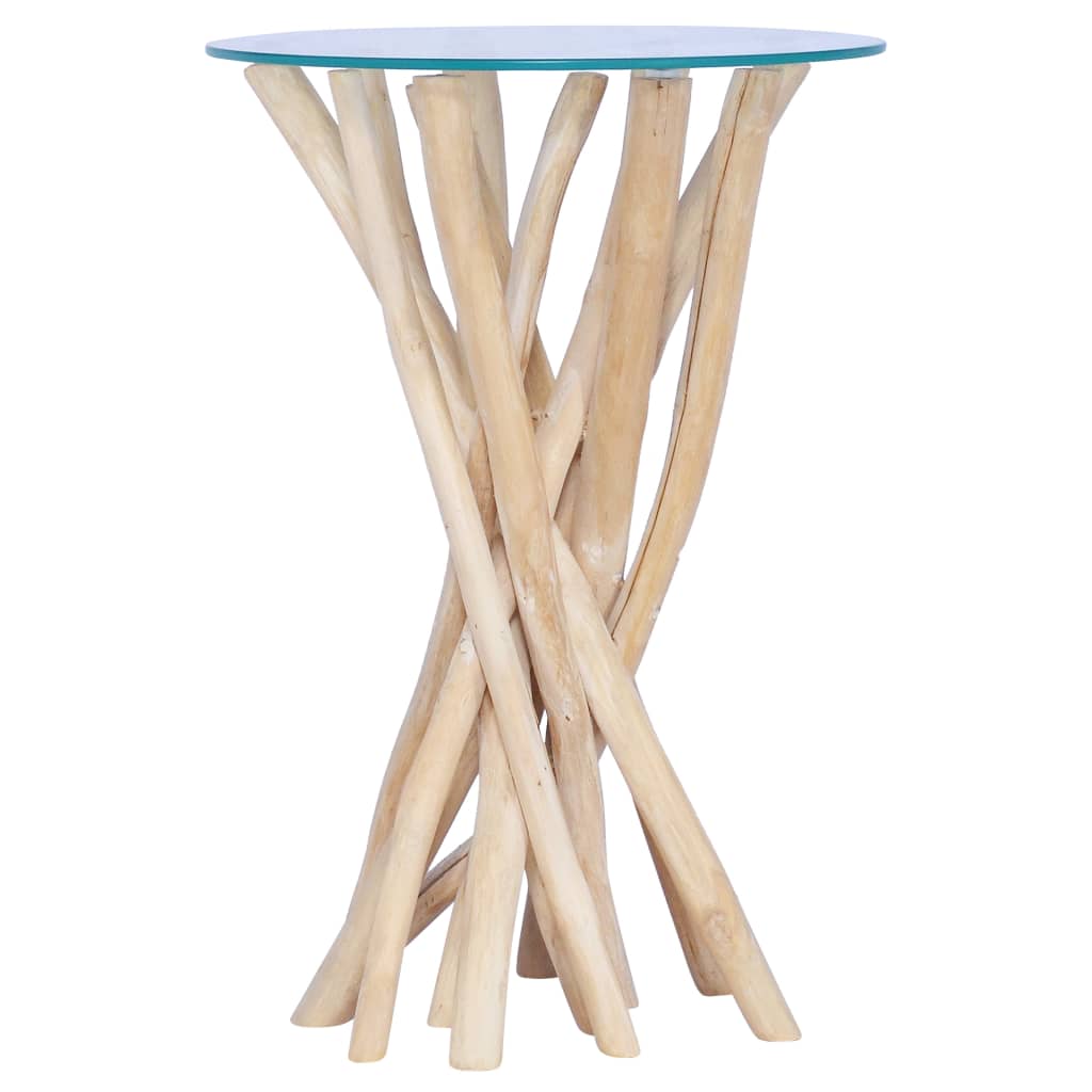 Măsuță de cafea cu blat de sticlă, 35x35x50 cm, lemn masiv tec GartenMobel Dekor