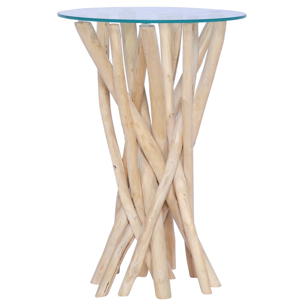 Măsuță de cafea cu blat de sticlă, 35x35x50 cm, lemn masiv tec GartenMobel Dekor