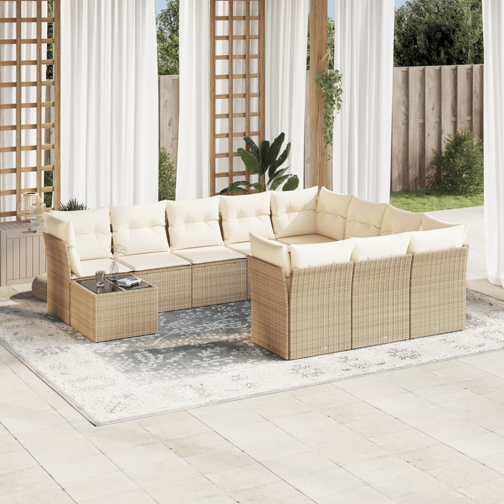 Set canapele de grădină cu perne, 11 piese, bej, poliratan GartenMobel Dekor