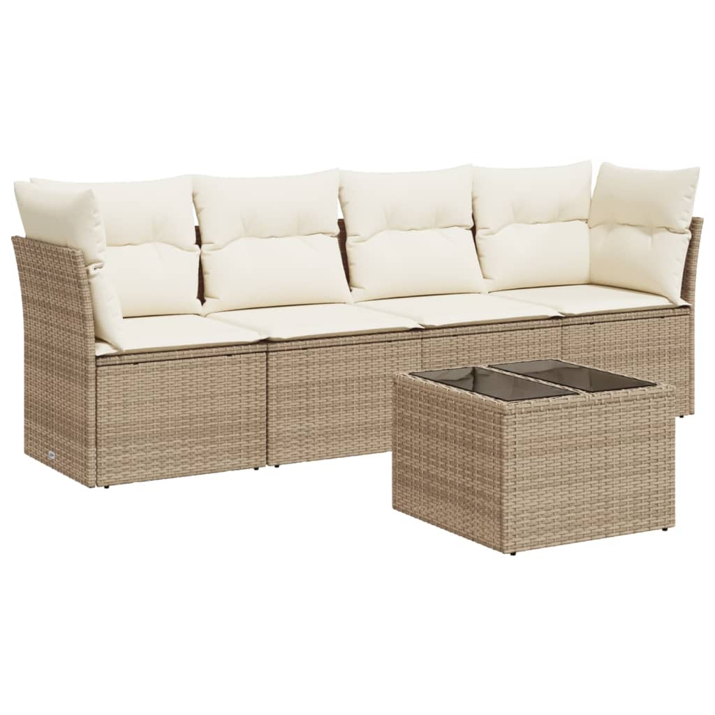 Set canapele de grădină cu perne, 5 piese, bej, poliratan GartenMobel Dekor