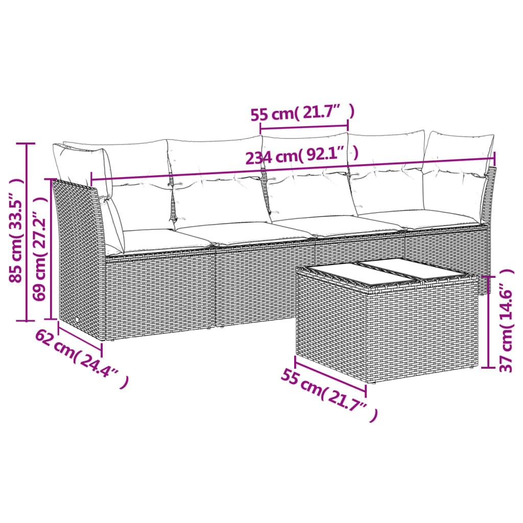 Set canapele de grădină cu perne, 5 piese, bej, poliratan GartenMobel Dekor