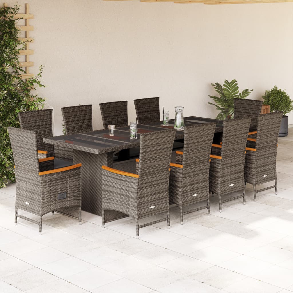 Set mobilier de grădină cu perne, 11 piese, gri, poliratan GartenMobel Dekor