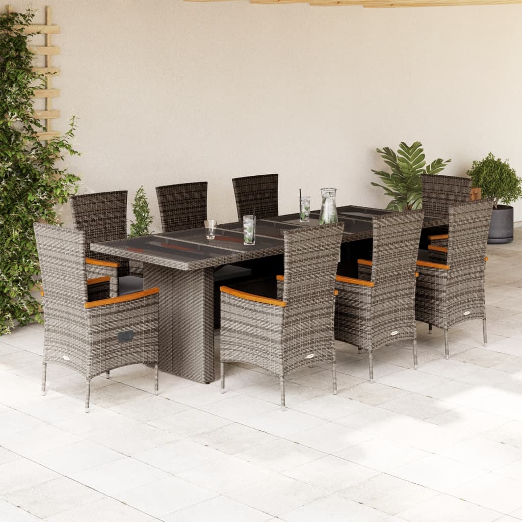 Set mobilier grădină cu perne, 9 piese, gri, poliratan GartenMobel Dekor