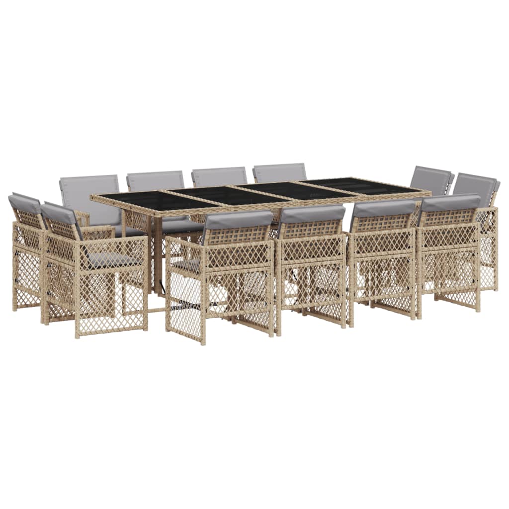 Set mobilier grădină cu perne, 13 piese, bej combinat poliratan GartenMobel Dekor