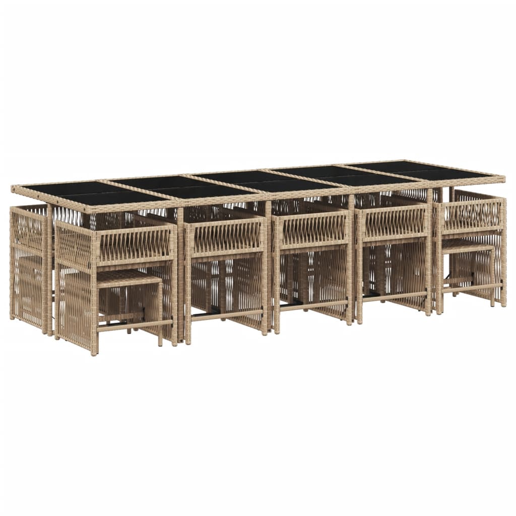 Set mobilier grădină cu perne, 15 piese, bej combinat poliratan GartenMobel Dekor