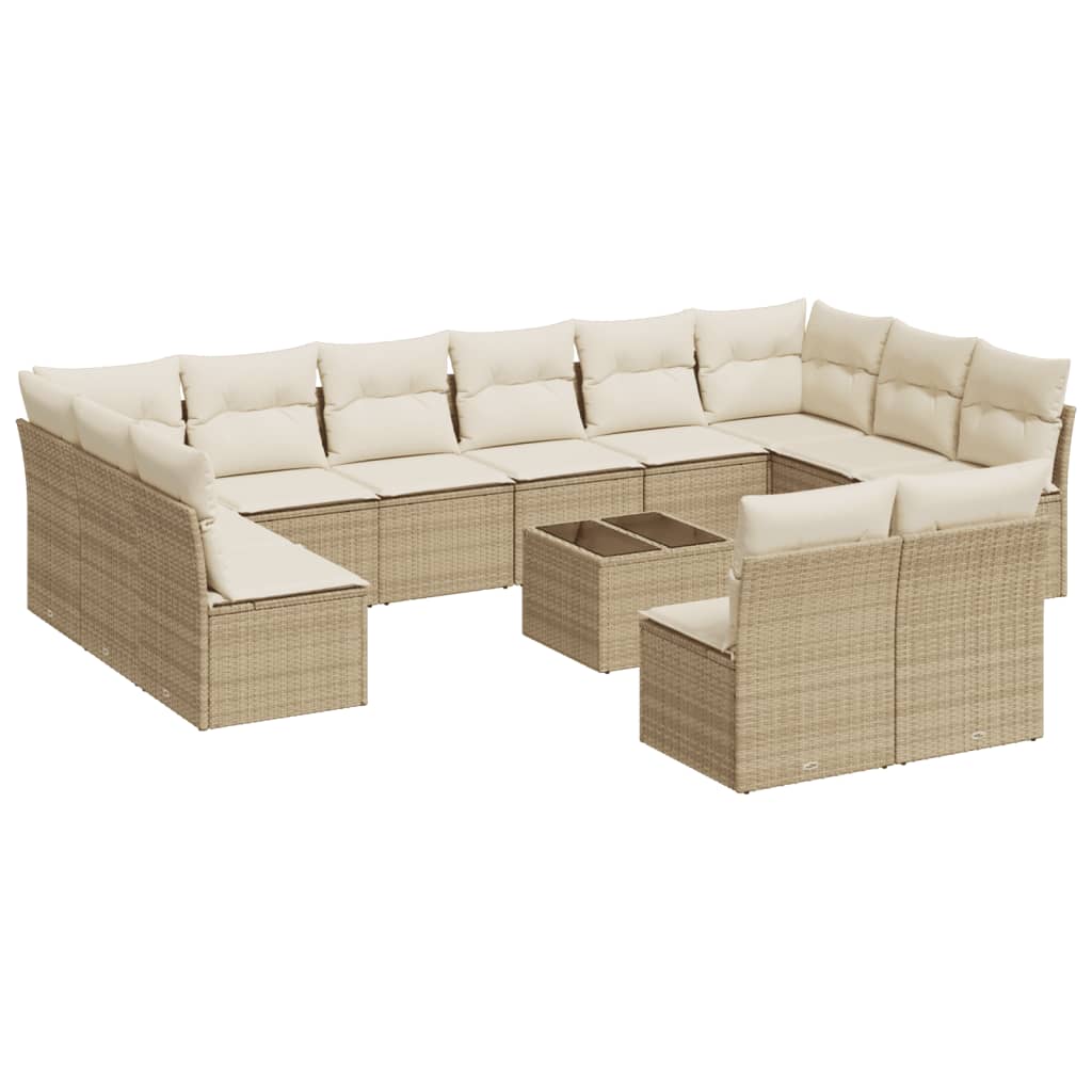 Set canapele de grădină, 13 piese, cu perne, bej, poliratan GartenMobel Dekor