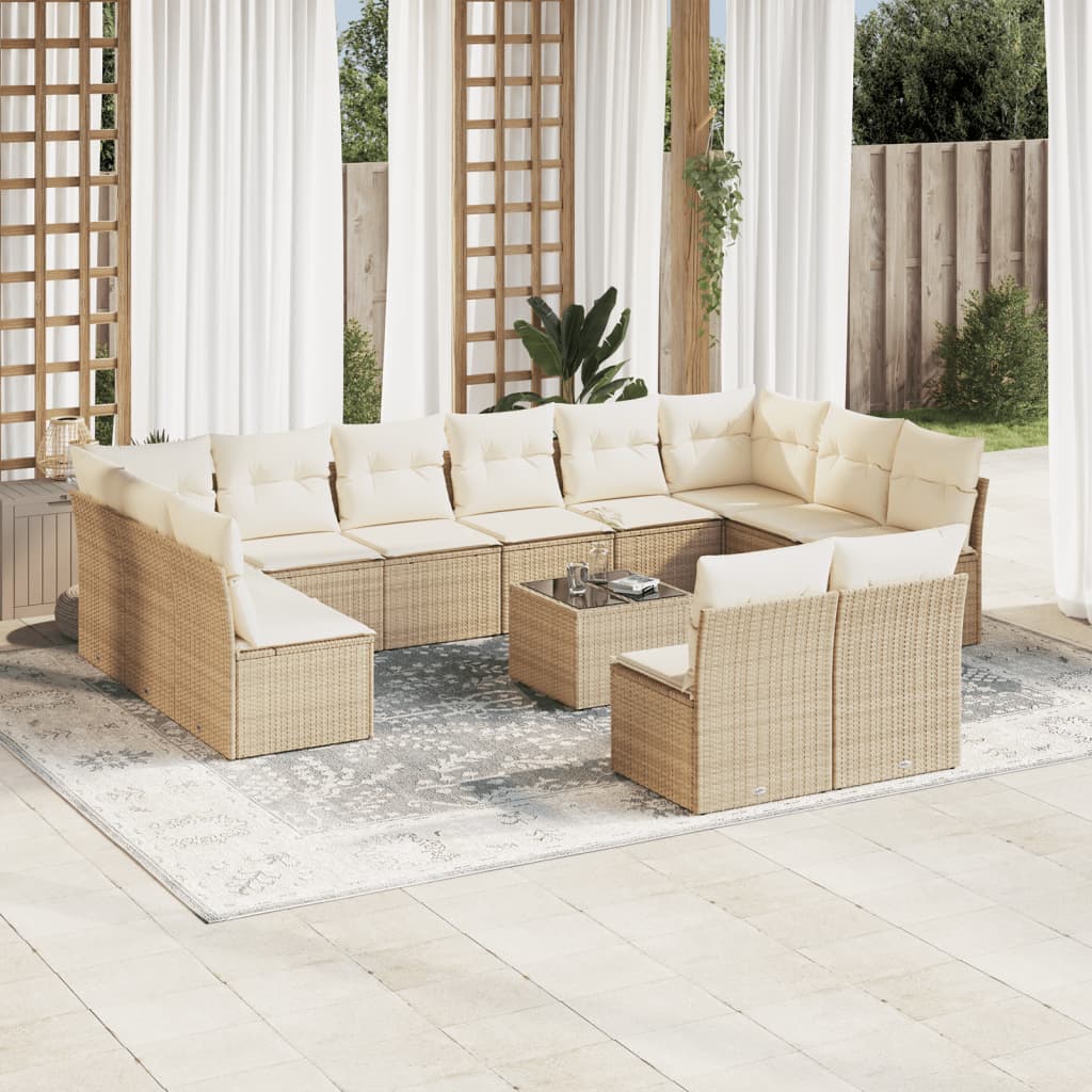 Set canapele de grădină, 13 piese, cu perne, bej, poliratan GartenMobel Dekor
