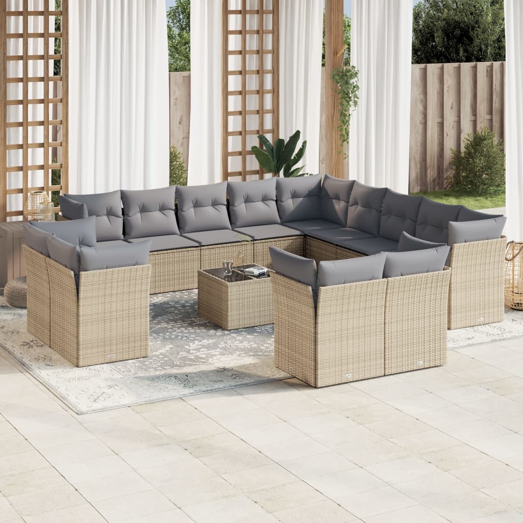 Set canapele de grădină, 14 piese, cu perne, bej, poliratan GartenMobel Dekor