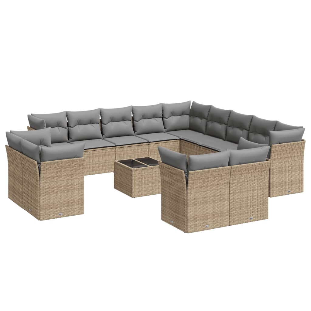 Set canapele de grădină, 14 piese, cu perne, bej, poliratan GartenMobel Dekor