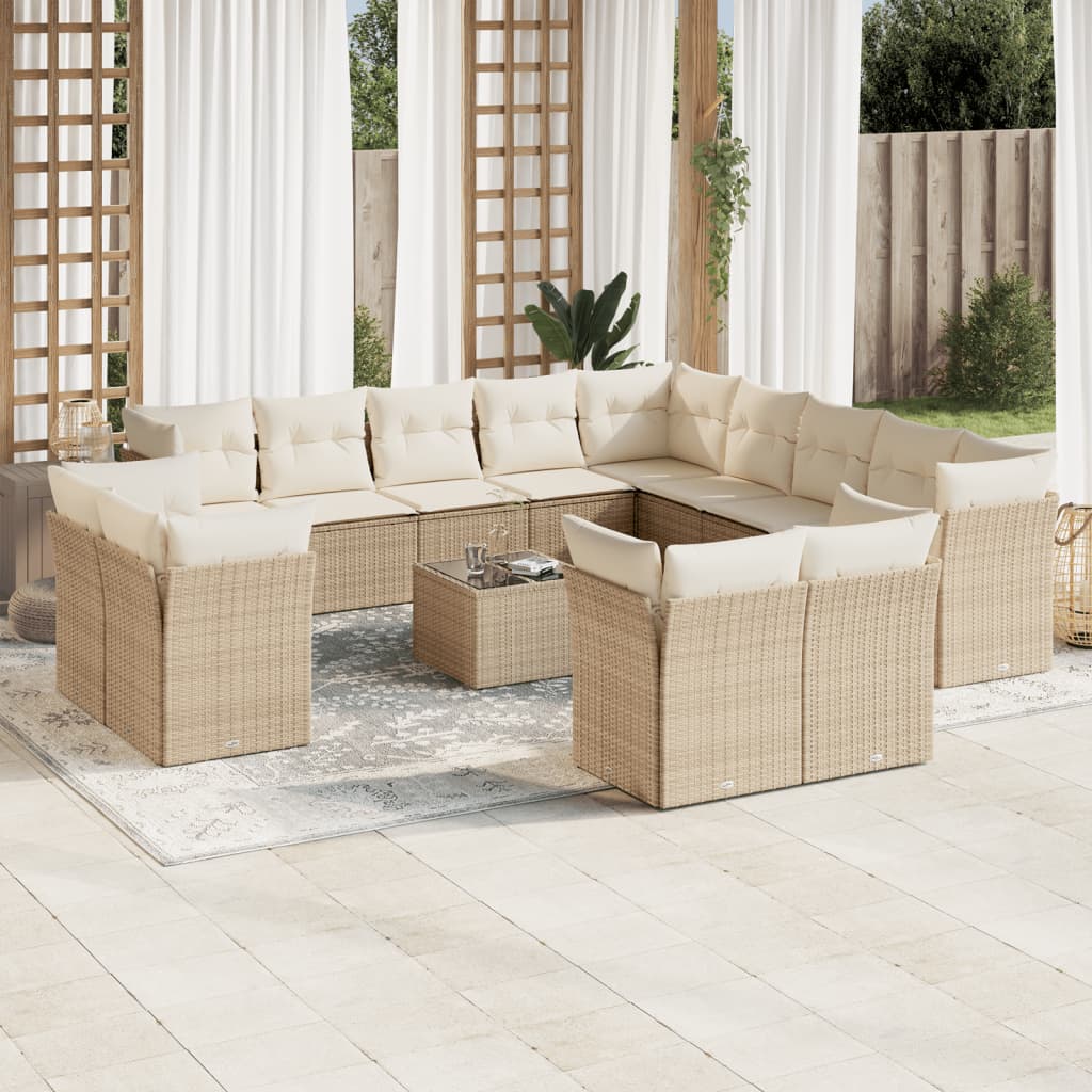 Set canapele de grădină, 14 piese, cu perne, bej, poliratan GartenMobel Dekor