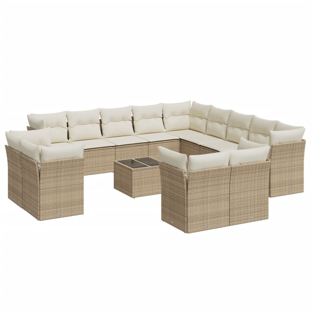 Set canapele de grădină, 14 piese, cu perne, bej, poliratan GartenMobel Dekor