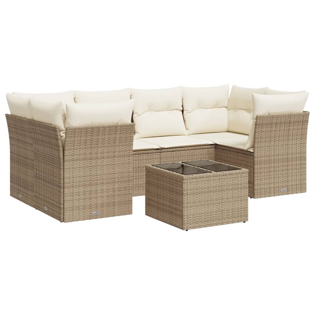 Set canapele de grădină, 7 piese, cu perne, bej, poliratan GartenMobel Dekor