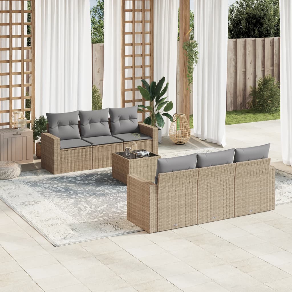 Set canapele de grădină, 7 piese, cu perne, bej, poliratan GartenMobel Dekor
