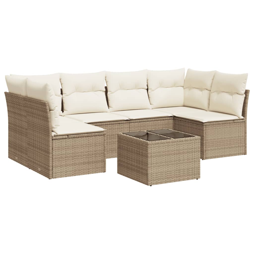 Set canapele de grădină, 7 piese, cu perne, bej, poliratan GartenMobel Dekor
