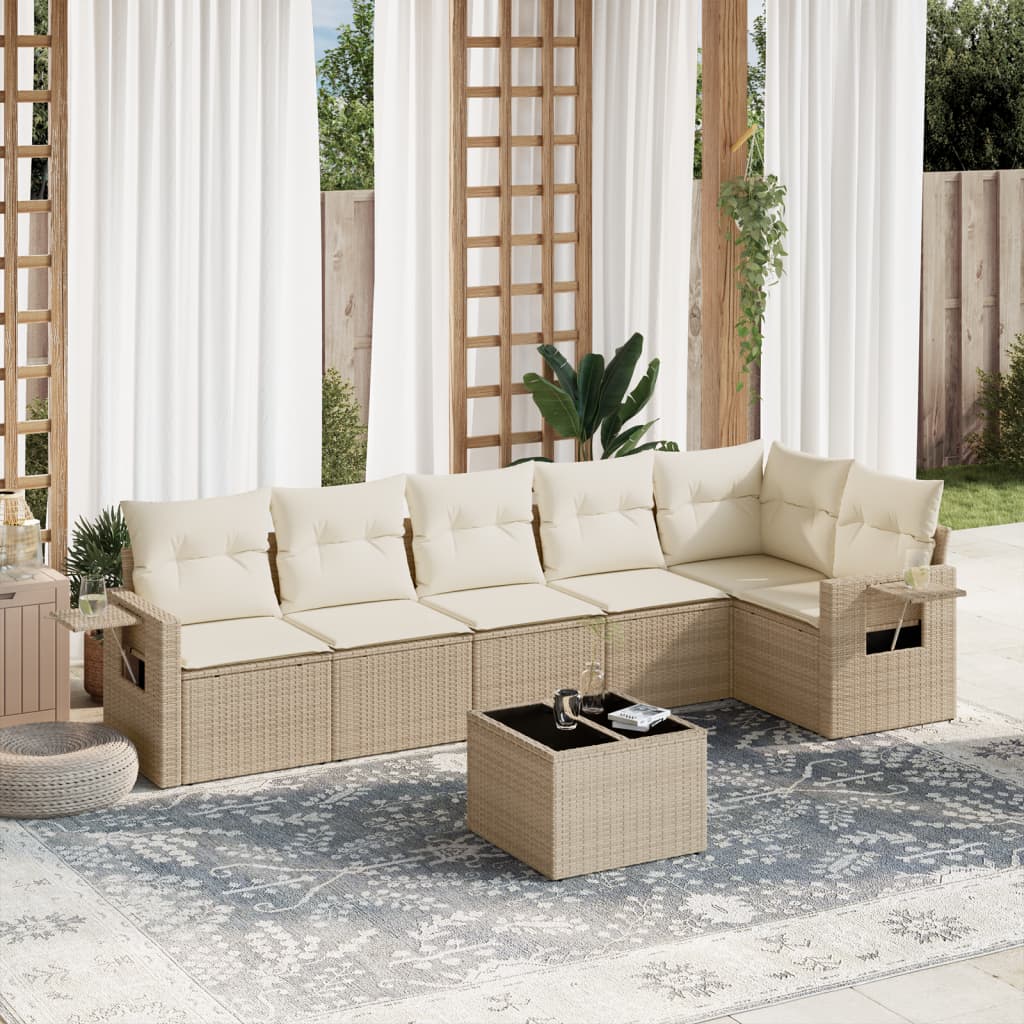 Set canapele de grădină, 7 piese, cu perne, bej, poliratan GartenMobel Dekor