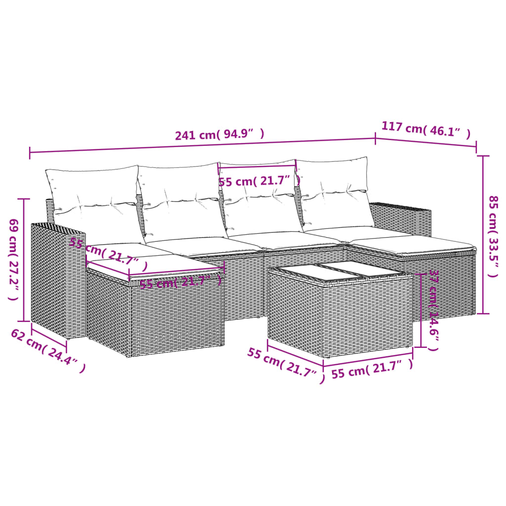 Set canapele de grădină, 7 piese, cu perne, bej, poliratan GartenMobel Dekor