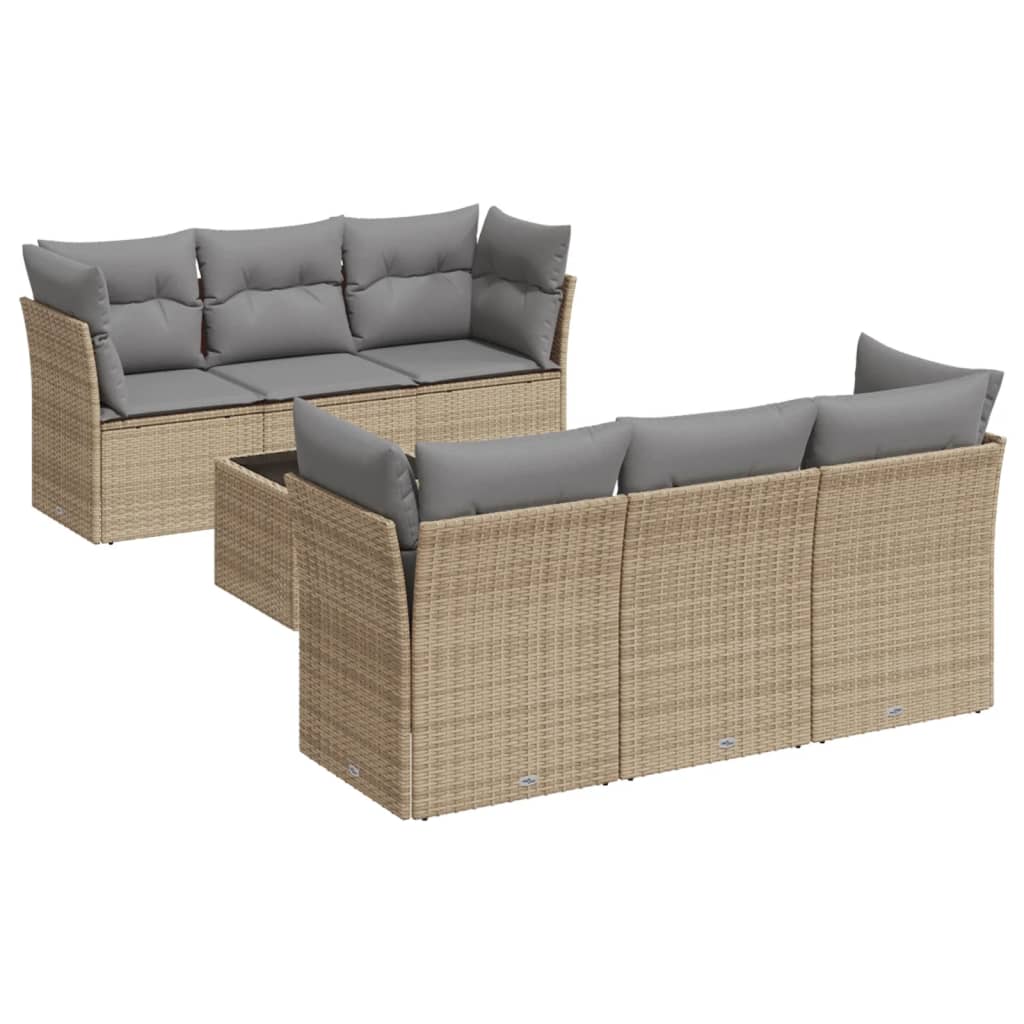 Set canapele de grădină, 7 piese, cu perne, bej, poliratan GartenMobel Dekor