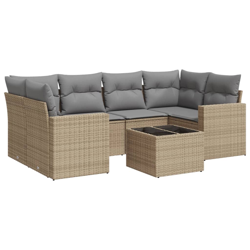 Set canapele de grădină, 7 piese, cu perne, bej, poliratan GartenMobel Dekor