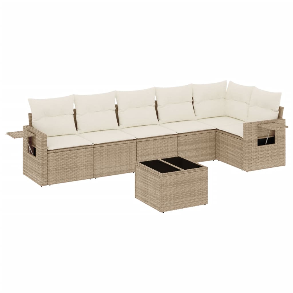 Set canapele de grădină, 7 piese, cu perne, bej, poliratan GartenMobel Dekor