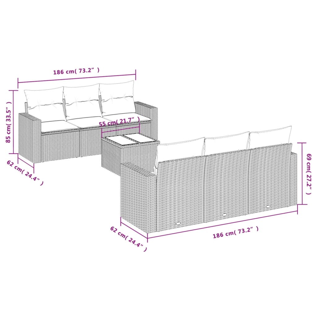 Set canapele de grădină, 7 piese, cu perne, bej, poliratan GartenMobel Dekor