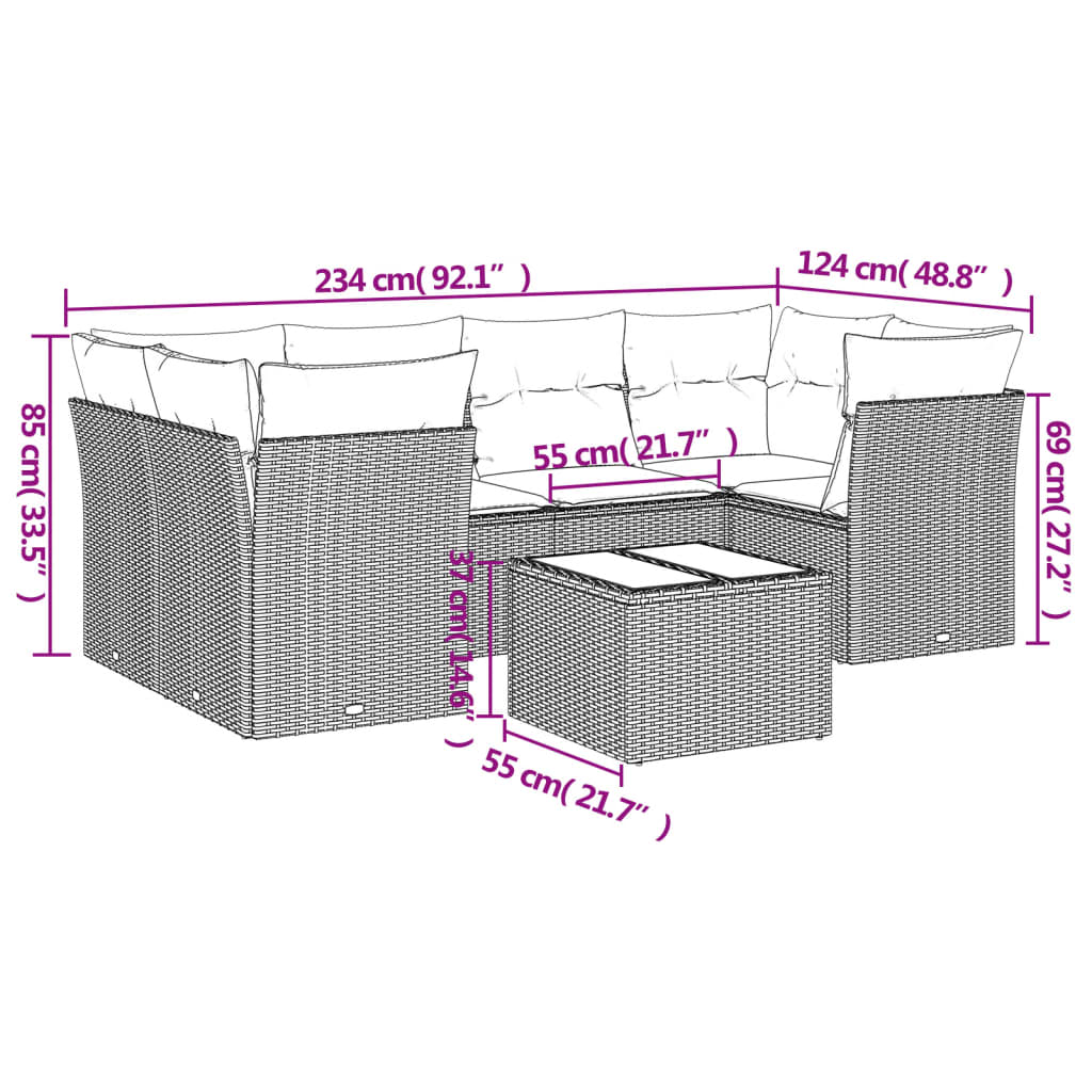 Set canapele de grădină, 7 piese, cu perne, bej, poliratan GartenMobel Dekor